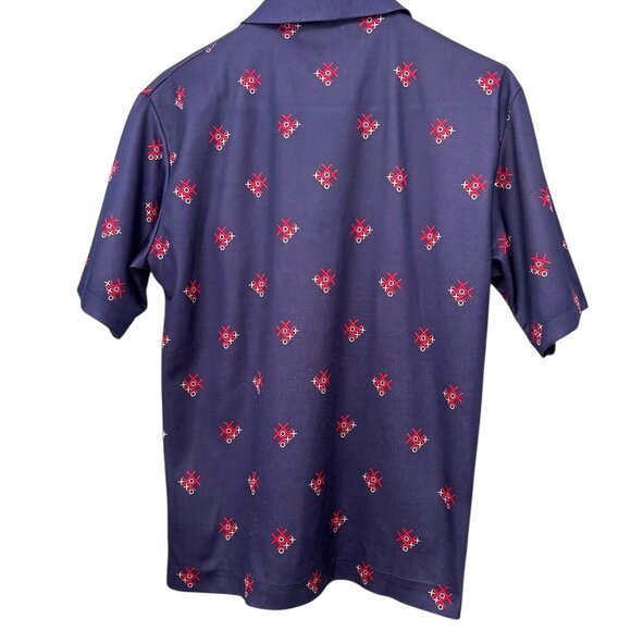 Vintage IZOD Bowling Shirt Button Up Short Sleeve Navy Tic Tac Toe Tag Size M - Picture 4 of 5
